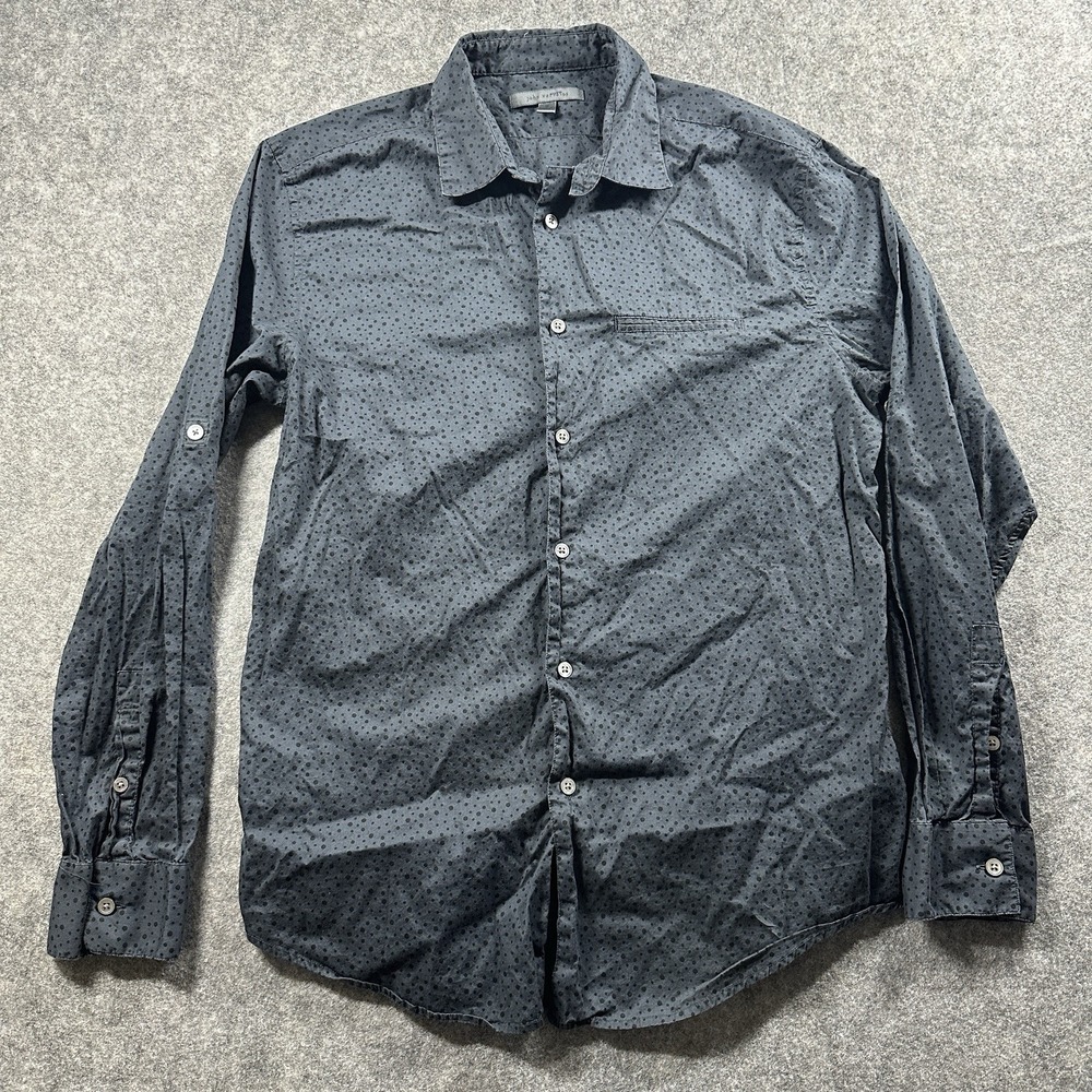 John Varvatos Button Front Shirt Mens Medium Gray Polka Dot Long Sleeve Roll Tab